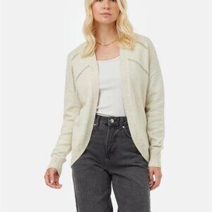 Tentree Anoba Shrug Cardigan Small Elm White Organic Cotton Pointelle Mountain